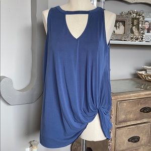 Blue cut-out stretchy top